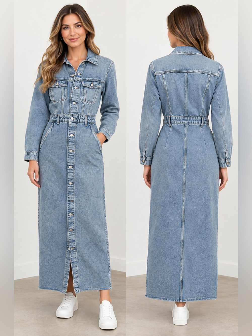 H&M Denim Maxi Shirt Dress Size XS Like New